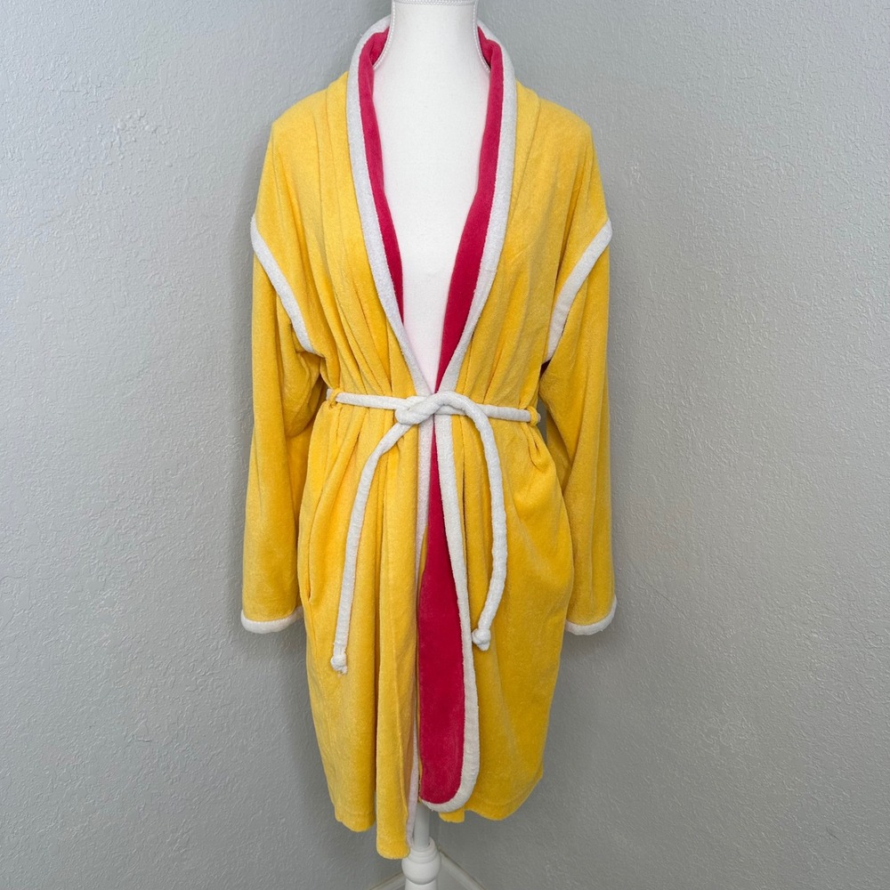Fernando Sanchez Vanity Fair Color-Block Plush Robe, Yellow/Pink, Vintage 80s‎